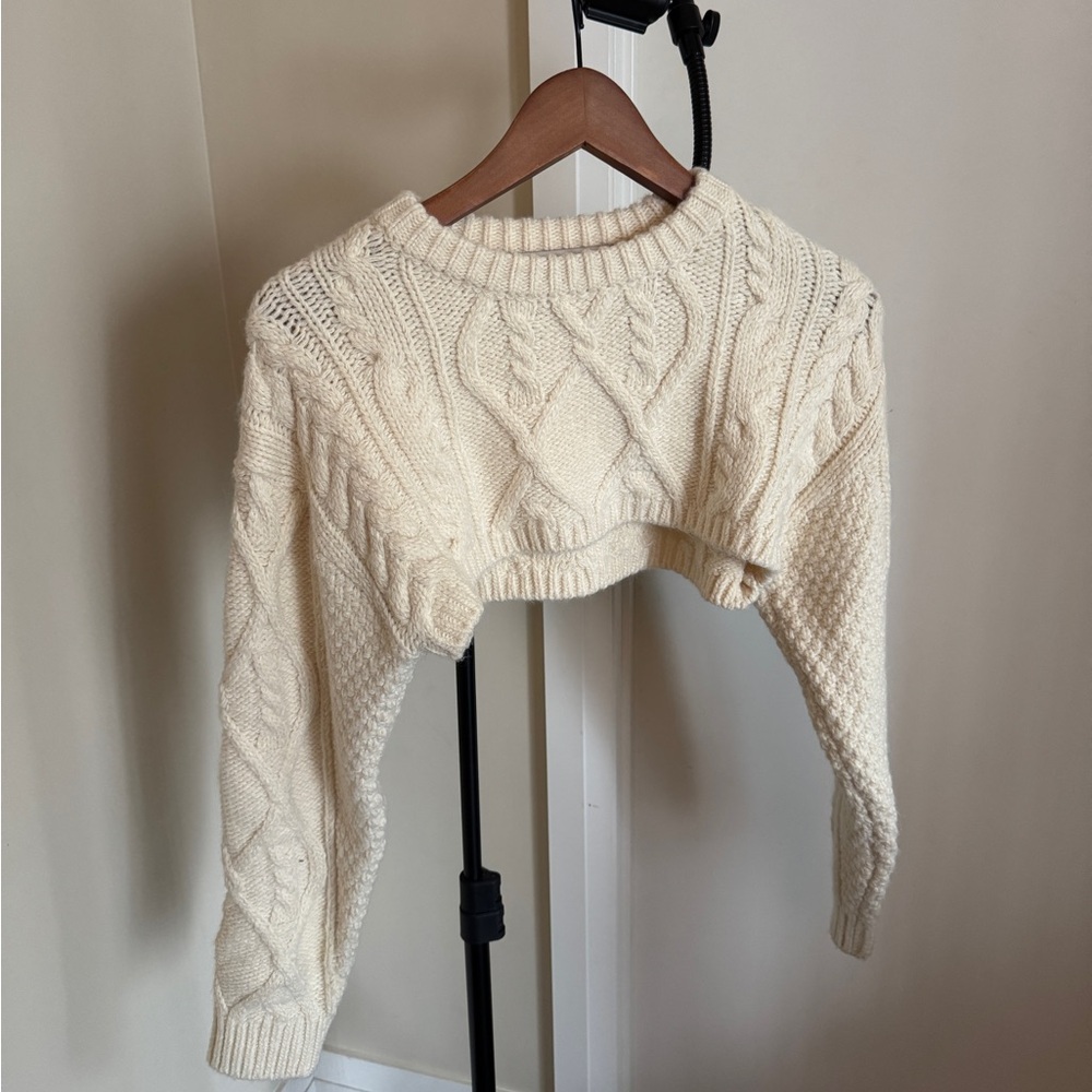 Cropped Cream Cable Knit Sweater